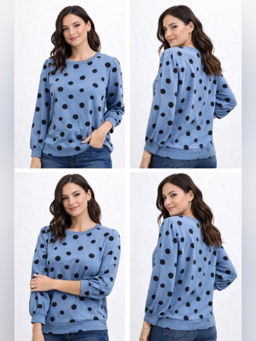 Who What Wear Blue and Black Polka Dot Top Size: XXL